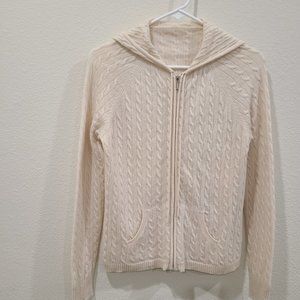 Cream Cashmere Zippered Sweater with Hood